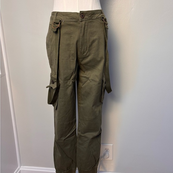 easel Pants - Easel Womens Olive Cargo Pants Elastic Hem With Suspenders Size Medium